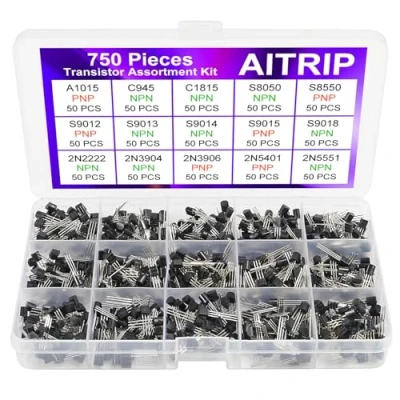 Abbildung von 15 Werte 750 Stück A1015 C945 C1815 S8050 S8550 S9012 S9013 S9014 S9015 S9018 2N2222 2N3904 2N3906 2N5401 2N5551 PNP NPN Allzweck Leistungstransistoren Sortimentskit