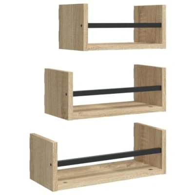 Abbildung von vidaXL Wandregal Set 3 TLG., Hängeregal mit viel Stauraum, Schweberegal Regal Stangen, Wandboard Bücherregal für Wohnzimmer Badezimmer, Sonoma Eiche Holzwerkstoff