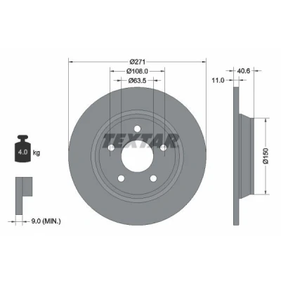 Abbildung von TEXTAR 92303503 Bremsscheibe 271 11 05/05 108 voll beschichtet ohne Radbefestigungsbolzen, Radnabe FORD: Focus Mk4 Schrägheck, Turnier