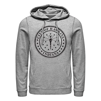 Abbildung von Stranger Things Unisex Hawkins City Seal Hoodie, Heather Grey, S