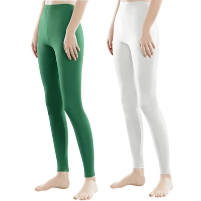 Abbildung von Libella 2er Pack Damen Lange Leggings bunt mit Hohe Taille Slim Fit Fitnesshose Sport aus Baumwolle 4108 Grün Weiß M