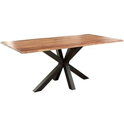 Abbildung von SAM Baumkantentisch 200 x 100 cm Spyro, Akazienholz naturfarben &amp; massiv, Esszimmertisch mit mattschwarzem Spider Metallgestell, Platte 26 mm