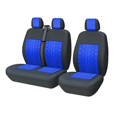 Abbildung von TOYOUN Universal Sitzbezüge Auto für Transporter LKW Vordersitze Autositzbezüge 3D Reifen Spur Muster 1+2 Sitzbezug Schonbezüge, Blau