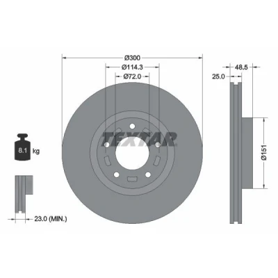 Abbildung von TEXTAR PRO 92130403 Bremsscheibe 300 25 05/05 114,3 innenbelüftet beschichtet ohne Radbefestigungsbolzen, Radnabe MAZDA: 3 Hatchback, 5