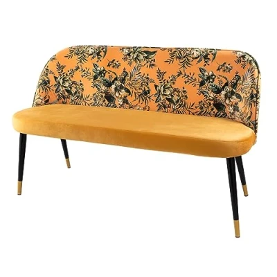 Abbildung von Riess Ambiente Design Bank PRÊT À Porter gelb Samt florales Muster und goldene Fußkappen