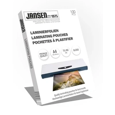 Abbildung von Jansen Laminierfolien, 100 Stück, A4 75/80 mic, hochglanz, Die Verpackung kann variieren
