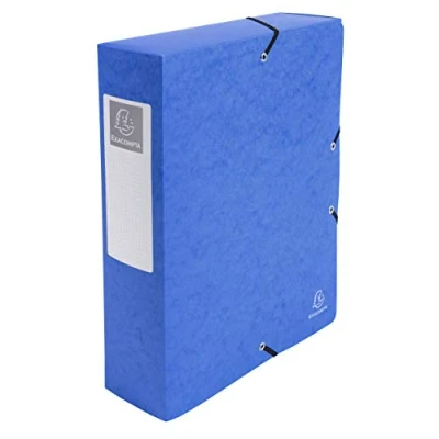 Abbildung von Exacompta 50832E 1 Abheftbox mit Gummibändern Exabox aus Glanzkarton 600g/m2 Rücken 8 cm Maße 25 x 33 für A4 Dokumente Farbe blau wird montiert geliefert