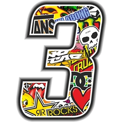 Abbildung von 4R Quattroerre.it 13353 Startnummer 3 Aufkleber für Motorräder, Sticker Bomb, 10 x 7.5 cm