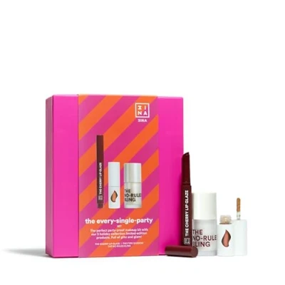 Abbildung von 3INA MAKEUP The Every Single Party Make Up Kit Cherry Lip Glaze + Fyre Shadow No Rules Bling Highlighter Lippenstift Lidschatten Vegan Cruelty Free