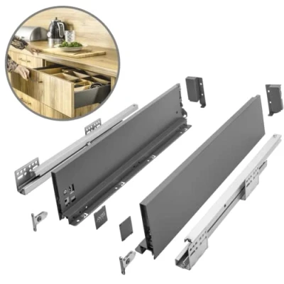 Abbildung von GTV Schubladensystem AXIS PRO I Schubkastengarnitur mit Vollauszug und integriete Dämpfung Anthrazit Belastbarkeit bis 40 kg Soft Close Den freien Zugang Breite: 500 mm Höhe: 120