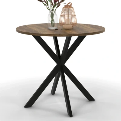 Abbildung von IDMarket Esstisch, rund, Alix, Tablett Hawkins, 2 4 Personen, Spinnenfuß, dunkles Holz und Schwarz, 80 cm