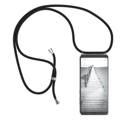Abbildung von EAZY CASE Handykette kompatibel mit Samsung Galaxy A9 (2018) Handyhülle Umhängeband, Handykordel Schutzhülle, Silikonhülle, Hülle Band, Stylische Kette für Smartphone, Schwarz