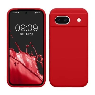Abbildung von kwmobile Hülle kompatibel mit Google Pixel 8a Silikon Handy Case Handyhülle weiche Oberfläche kabelloses Laden Sweet Cherry