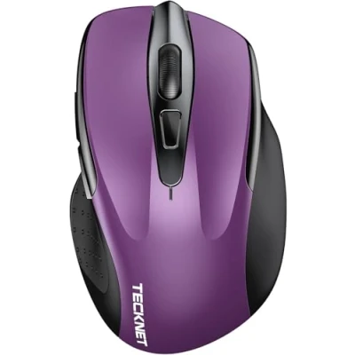 Abbildung von TECKNET Bluetooth Maus, Wiederaufladbare Maus Kabellos(DREI Modi: BT 5.0/3.0 + 2.4G), 4800 DPI, Ergonomische Leise Funkmaus für Laptops, Mac OS, Android, Windows, Lila