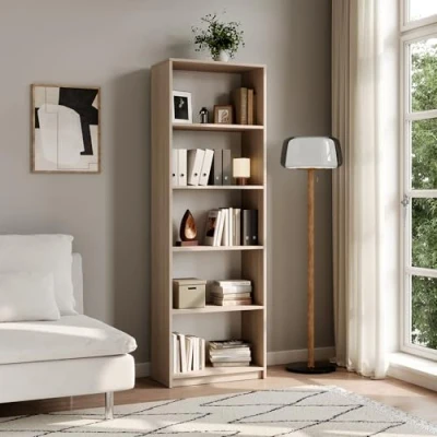 Abbildung von Home Collective Bücherregal Aktenregal Standregal Raumteiler Sonoma Natur mit 5 offenen Fächern aus MDF Holz Breite 60 cm