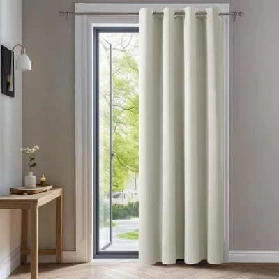 Abbildung von Deconovo Verdunkelungsvorhang Gardine Wohnzimmer Thermogardine Kälteschutz Ösen, 260x140 cm(HöhexBreite), Hellbeige, 1 Stück