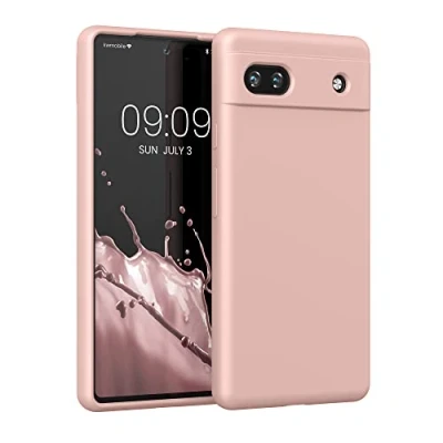 Abbildung von kwmobile Hülle kompatibel mit Google Pixel 6a Silikon Handy Case Handyhülle weiche Oberfläche kabelloses Laden Nude Lilac