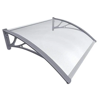 Abbildung von VOUNOT Vordach für Haustür 100 x 80 cm, Überdachung aus Aluminium und Polycarbonat, Transparentes Pultbogenvordach, Pultvordach, Grau