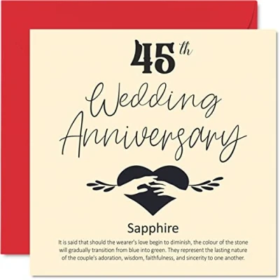 Abbildung von Stuff4 Glückwunschkarte zum 45. Hochzeitstag für Ehemann, Ehefrau, Freund, Freundin Saphir Hochzeitskarte Damen und Herren, 145 mm x