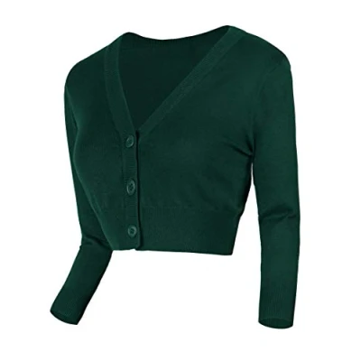 Abbildung von Urban GoCo Damen V Ausschnitt Kurz Strickweste Strickjacke (XL, dunkelgrün)