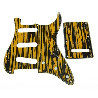 Abbildung von KAISH Schlagbrett im ST/Stratocaster Stil, 11 Löcher, SSS Pickguard mit ST Rückplatte, Tremolo Abdeckung für USA/Mexiko Stratocaster/Stratocaster, schwarz gelb