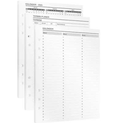 Abbildung von KOMPASS® Kalender &amp; Terminplaner 5 DIN A5 Einlagen für Ringbuch Planer Jahreskalender 2025 2026, Monatskalender, Termine Deadlines Bullet Journal Kalendereinlagen Nachfüllbar
