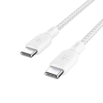Abbildung von Belkin USB C/USB C Kabel, 100 W Power Delivery IF zertifiziertes 2.0 Ladekabel mit doppelt geflochtenem Nylonmantel, iPhone 16, 15, iPad Pro, MacBook, Galaxy S24, Pixel, 2 m Weiß