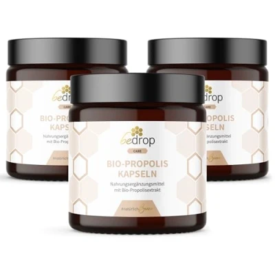Abbildung von bedrop Propolis Kapseln aus Extrakt reinem Bio Qualität 3x 60 (180 Kapseln), reich an Polyphenole &amp; Flavonoide Imker Qualität, 1 Kapsel = 800 mg purem