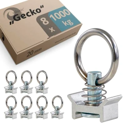 Abbildung von valonic GECKO Fitting für Airlineschiene, 8 Stück, 1000 daN, Zurrösen Schienensystem, Adapter Zurrschiene, Transporter Zubehör, Kofferraum, Befestigungsschiene