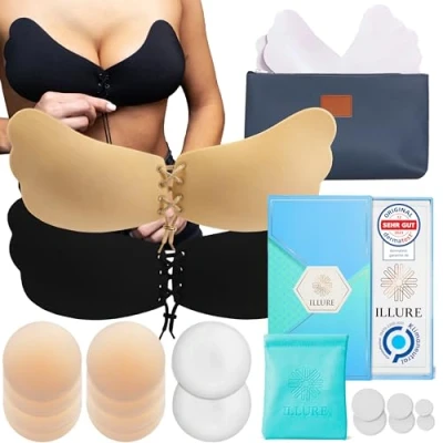 Abbildung von ILLURE BH Einlagen Set: Nippelpads &amp; Klebe BHs [2er Pack] + Makeup Tasche