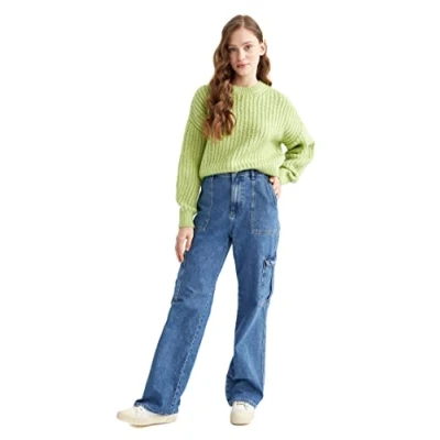 Abbildung von DeFacto Pullover Normal Passform für Damen Rollkragenpullover Pulli Oberteile LT.Green,L