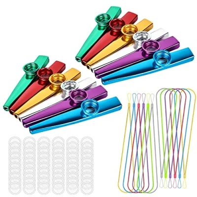 Abbildung von Kazoo Metall 12 Stück Instrumente Kasu Musikinstrumente Kazoos Kinder mit 60 Membran und Lanyards für Musikliebhaber Anfänge
