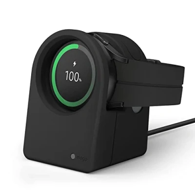 Abbildung von elago Ladestation Kompatibel mit Samsung Galaxy Watch7/7 Ultra/6/6 Classic/5/5 Pro [40/43/44/45/47mm] Ladegerät, Klassisches Uhrendesign [Ladekabel Nicht im Lieferumfang Enthalten] (Schwarz)