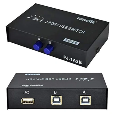 Abbildung von I43C USB 2.0 Switch 2 Port KVM Umschalter In 1 Out Sharing für Drucker, Scanner, Stick, Tastatur und Maus mit Schaltknopf