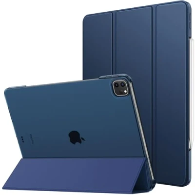 Abbildung von MoKo für iPad Air 13 Zoll Hülle 2024/iPad Pro 12,9 (6./5. Generation, 2022/2021), Schlank Smart Transluzent Matt Hart PC Rückseite, Unterstützt Touch ID &amp; Pencil Pro/2./USB C, Marineblau