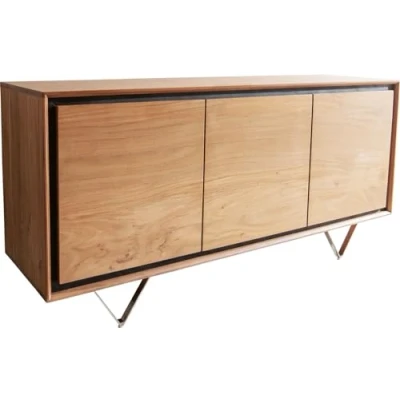Abbildung von Sideboard Stonegrace 145 cm Akazie Natur 3 Türen Steinfurnier V Fuß