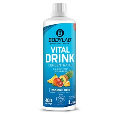 Abbildung von Bodylab24 Vital Drink Concentrated Tropical 1000ml, Getränkekonzentrat zuckerfrei, Zero Sirup, mit Vitaminen und L Carnitin, Sportgetränk wenig Kalorien
