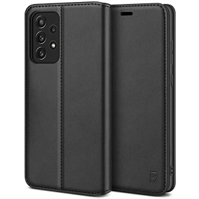 Abbildung von BEZ Handyhülle für Samsung A52s 5G Hülle, Tasche Kompatibel Galaxy A52, Case Schutzhüllen aus Klappbar mit Kreditkartenhaltern, Ständer, Magnetverschluss, Schwarz