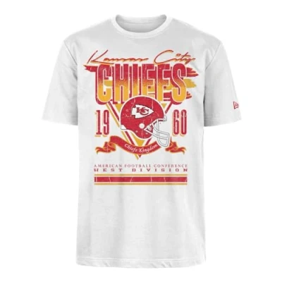Abbildung von KANSAS CITY CHIEFS New Era Cap NFL Oversized T Shirt Screent Print Distressed Team Graphic White Unisex