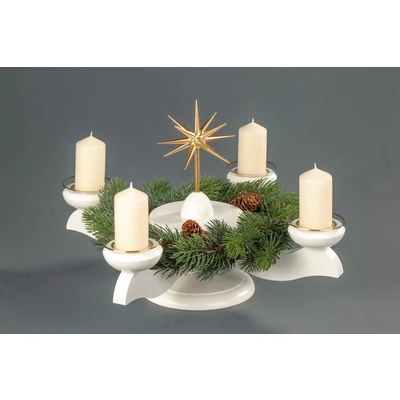 Abbildung von Albin Preissler Adventsleuchter &quot;Weihnachtsstern, Weihnachtsdeko&quot;, Ø 29 cm, weiß, inkl. Tannenkranz