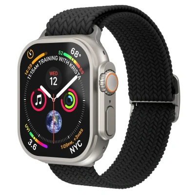 Abbildung von VONMÄHLEN Woven Loop Geflochtenes Nylonarmband, stufenlos verstellbar, schweiß und wasserabweisend, kompatibel mit Apple Watch Black