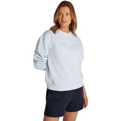 Abbildung von TOMMY HILFIGER Damen MDRN REG Corp Logo C NK SWTSHRT WW0WW39791, Blue (Breezy Blue), XS