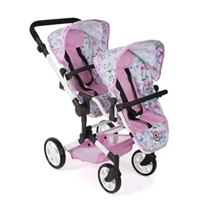 Abbildung von CHIC2000 Puppen Zwillingsbuggy Linus Duo, Flowers, mit zwei abnehmbaren, bis in Liegeposition verstellbaren Sportsitzen