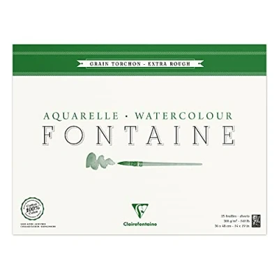 Abbildung von Clairefontaine 96431C Malblock, 4 seitig verleimt Aquarellpapier Grobkorn Torchon, Fontaine/Hadern, 36 x 48 cm, 25 Blatt, 300 g Packung, weiß