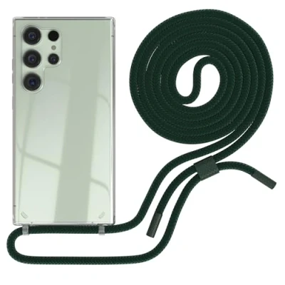 Abbildung von EAZY CASE Handykette kompatibel mit Samsung Galaxy S24 Ultra dünne Handyhülle für Hülle Band als Fallschutz Kette zum Umhängen transparente Silikon in Pinien Grün