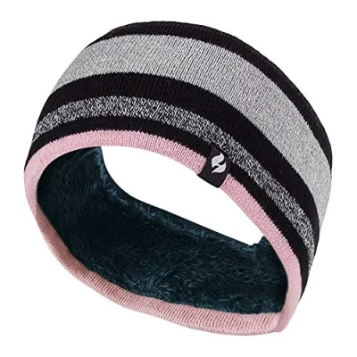 Abbildung von Heat Holders Damen outdoor gestrickt strick thermo winter stirnband mit innen fleece (One Size, Streifen Schwarz Hellrosa)