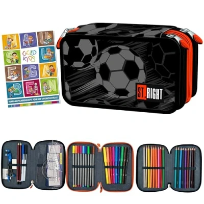 Abbildung von GOLDKIDS Federmäppchen 3 Fächer Mäppchen für Mädchen und Jungen , (Federmappe Fach Federtasche, 1 tlg., Gefüllte Schüleretui 46 teilig), Schulmäppchen Hausaufgabenheft Classic Ball Motiv