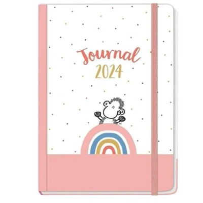 Abbildung von sheepworld Journal 2024 DIN A5. Übersichtliches und cooles Design: Ein lustiger Jahres Kalender mit viel Platz zum Eintragen. Buch knuffigen Schaf Cartoons.