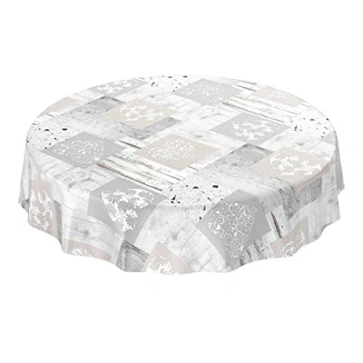 Abbildung von ANRO Wachstuch Tischdecke abwaschbar Wachstuchtischdecke Wachstischdecke Holz Granit Herz Patchwork Rund 140cm