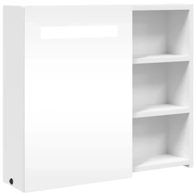 Abbildung von vidaXL Spiegelschrank, Badschrank mit LED Beleuchtung, Hängeschrank Badezimmerschrank viel Stauraum, Wandschrank Badmöbel Badregal, Weiß